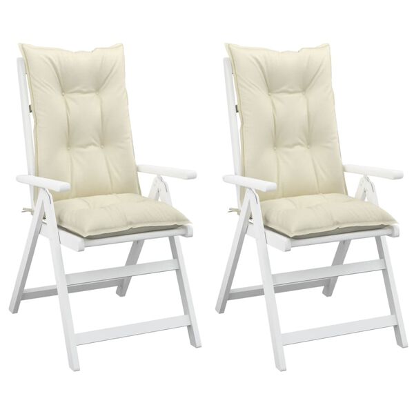 vidaXL ガーデンハイバックチェア クッション 2点 クリーム 120x50x7 cm ファブリック