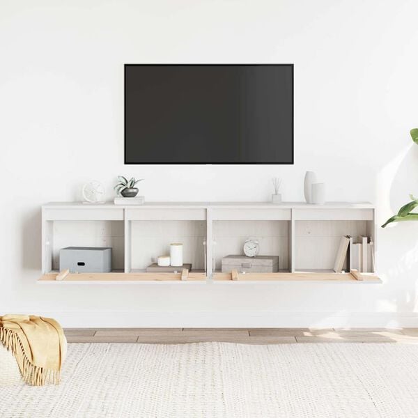 vidaXL ウォールキャビネット 2個 ホワイト 80x30x35 cm 無垢材 パイン材