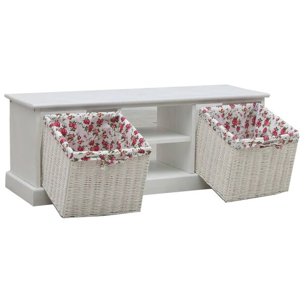 vidaXL テレビキャビネット バスケット2点付き ホワイト 木製