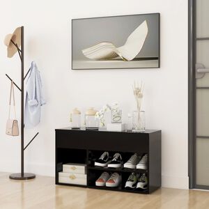 vidaXL シューズベンチ ブラック 80x30x45 cm エンジニアリングウッド
