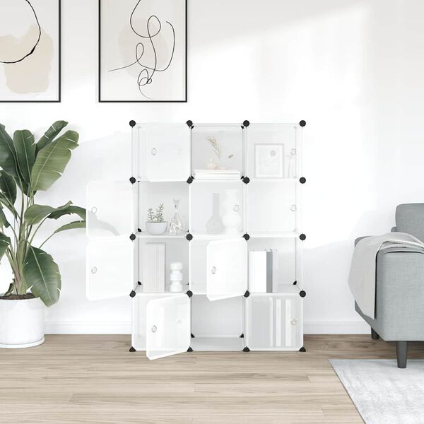 vidaXL 収納キューブオーガナイザー 12個のキューブとドア付き 透明PP