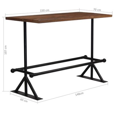 vidaXL バーテーブル 無垢の再生木材 ダークブラウン 150x70x107cm