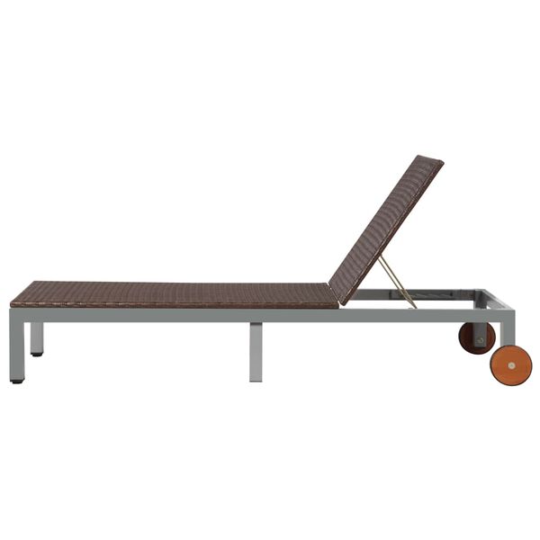 vidaXL サンラウンジャー ホイール付 ポリラタン製 ブラウン