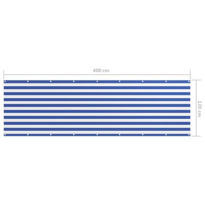 vidaXL バルコニースクリーン ホワイト＆ブルー 120x400cm オックスフォード生地