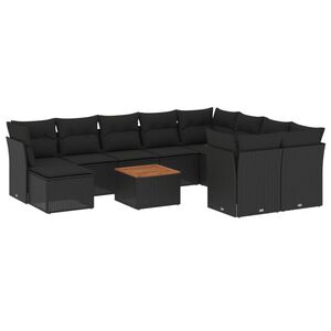 vidaXL 11ピース ガーデンソファセット クッション付き ブラック ポリラタン