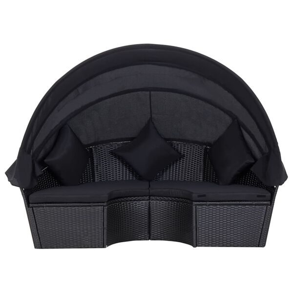 vidaXL 屋外ラウンジベッド キャノピー付き ポリラタン ブラック