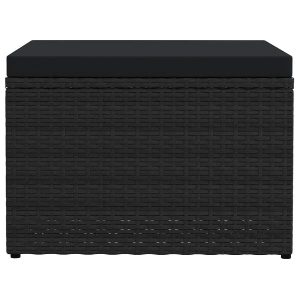 vidaXL ガーデンフットスツール クッション付き ブラック ポリラタン製