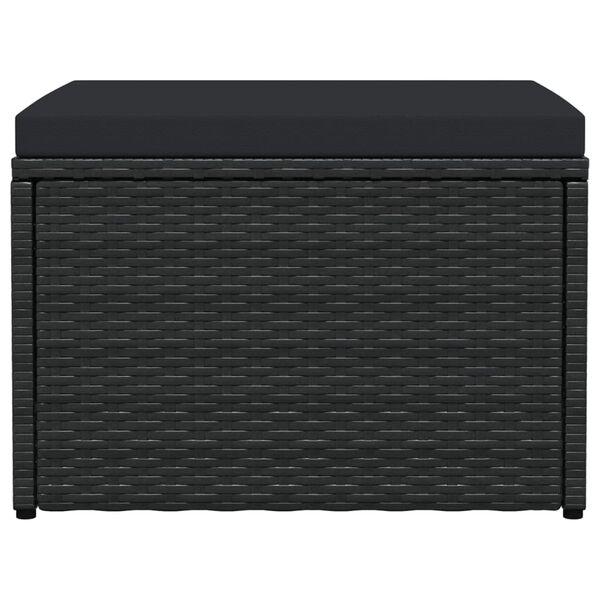 vidaXL ガーデンフットスツール クッション付き ブラック ポリラタン製