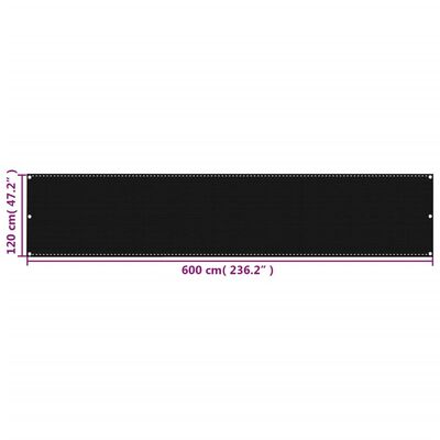 vidaXL バルコニースクリーン ブラック 120x600cm 高密度ポリエチレン