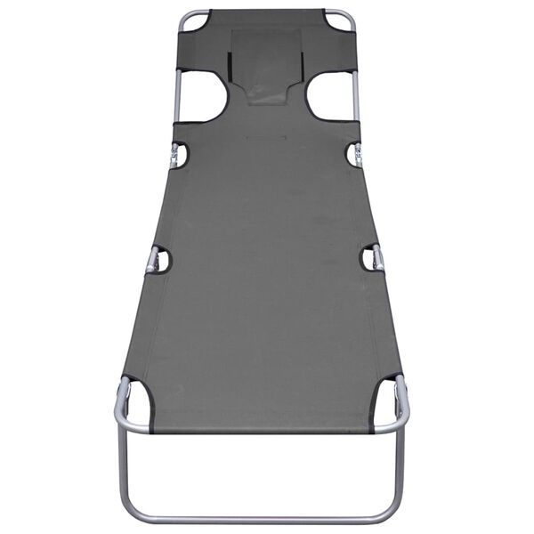 vidaXL 折りたたみサンラウンジャー 調節可能な背もたれ＆ヘッドクッション付き グレー