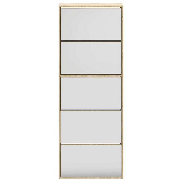 vidaXL シューズキャビネット 5段 ミラー付 63x17x169.5 cm オーク