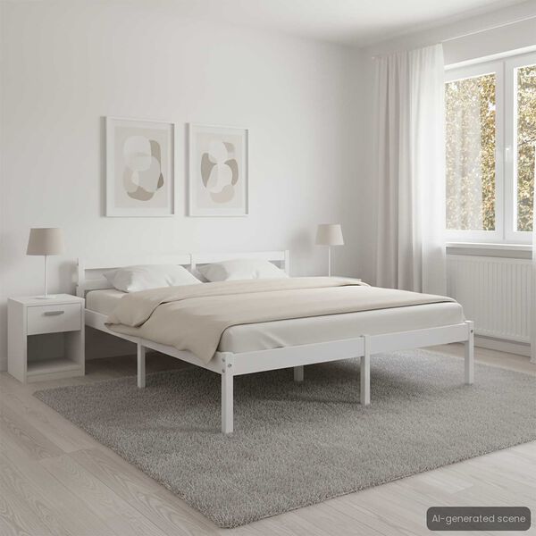 vidaXL ベッドフレーム ホワイト パイン無垢材 160x200cm