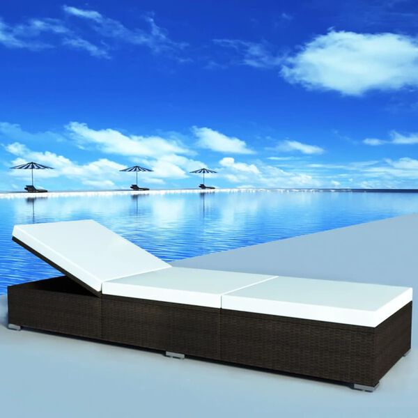 vidaXL サンラウンジャー クッション付き ポリラタン製 ブラウン