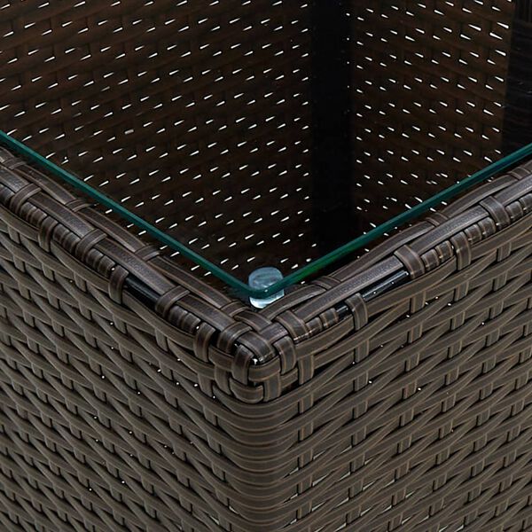 vidaXL ティーテーブル 41.5x41.5x44cm ポリラタン＆強化ガラス製 ブラウン