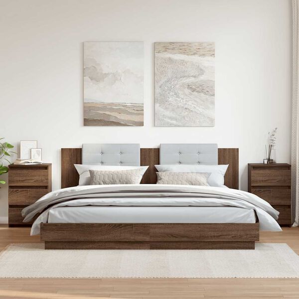 vidaXL ベッドサイドキャビネット2点 ブラウンオーク 40x35x62.5 cm エンジニアリングウッド