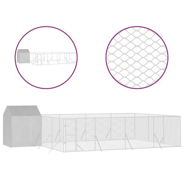 vidaXL 屋外犬小屋 屋根付き シルバー 10x6x2.5 m 亜鉛メッキ鋼製