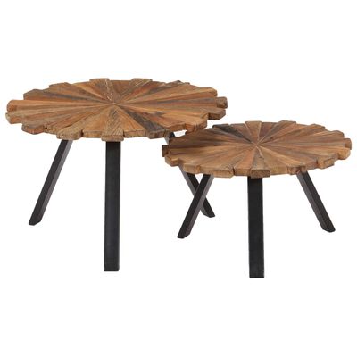vidaXL コーヒーテーブル 2点 無垢の再生木材