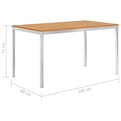 vidaXL ガーデンダイニングテーブル 140x80x75cm チーク無垢材＆ステンレススチール