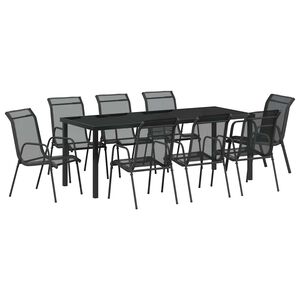 vidaXL ガーデンダイニングセット 9 pcs ブラック 粉体塗装スチール