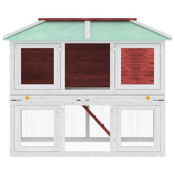 vidaXL 動物用 うさぎ用ケージ 2層タイプ 木製 レッド