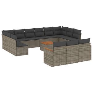 vidaXL ガーデンラウンジ14点セット クッション付き グレー ポリラタン製