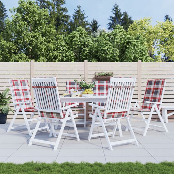 vidaXL ガーデンハイバックチェア クッション 6点 赤チェック柄 120x50x3 cm ファブリック