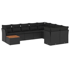 vidaXL 10点セット ガーデンソファセット クッション付き ブラック ポリラタン