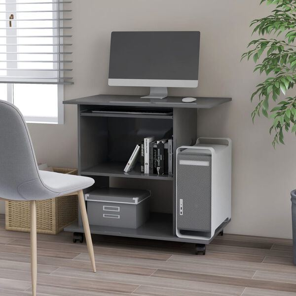 vidaXL パソコンデスク ハイグロスグレー 80x50x75cm パーティクルボード