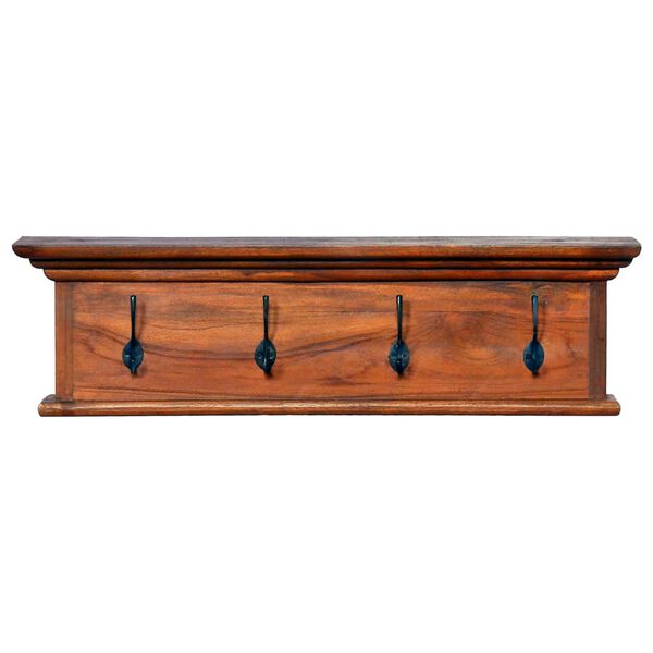 vidaXL 壁掛けコートラック 70x10x20cm チーク無垢材