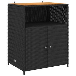 vidaXL キャビネット 棚で ストレージ付き ドア付き ブラック 70 x 50 x 87 cm ポリエステルとロリーラタン