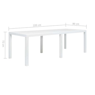 vidaXL ガーデンテーブル ホワイト 220x90x72cm プラスチック製 ラタン風