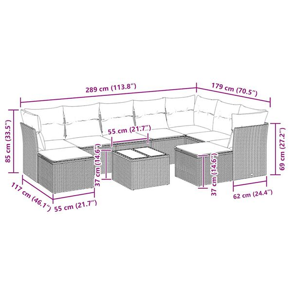 vidaXL 10点セット ガーデンソファセット クッション付き ブラック ポリラタン