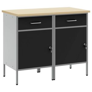 vidaXL 作業キャビネット 引き出し付き 2 pcs 黒とグレー 100 x 55 x 85 cm エンジニアードウッドとスチール