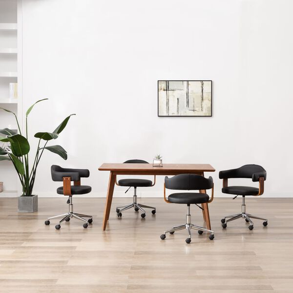 vidaXL 回転ダイニングチェア 4点 ブラック 曲げ木細工＆合成皮革製