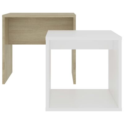 vidaXL コーヒーテーブルセット 白色＆ソノマオーク 48x30x45cm パーティクルボード