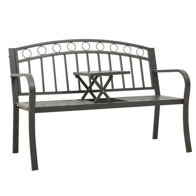 vidaXL ガーデンベンチ テーブル付き 125cm スチール製 グレー