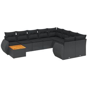 vidaXL 10点セット ガーデンソファセット クッション付き ブラック ポリラタン