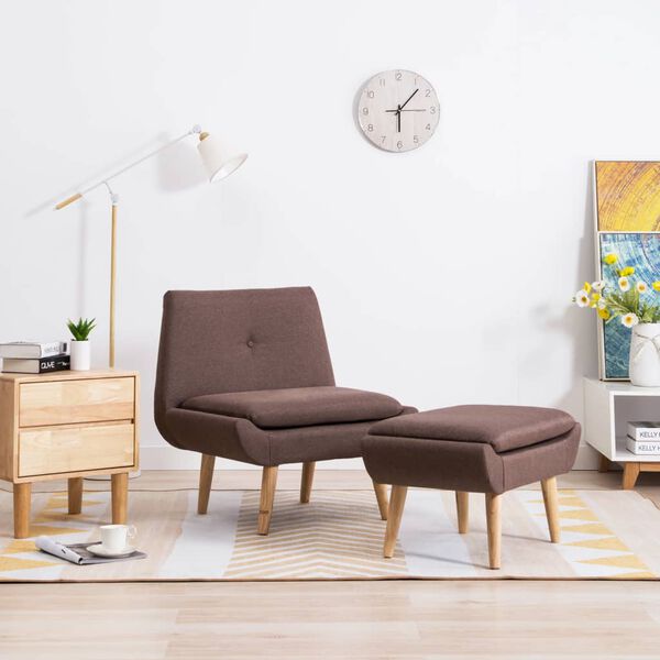 vidaXL スリッパーチェア フットスツール付き ブラウン 布製