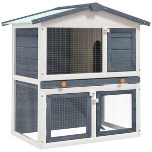vidaXL 屋外うさぎ小屋 3ドアタイプ グレー 木製