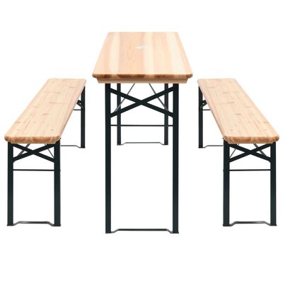 vidaXL 折りたたみ式 ビアテーブル ベンチ2点付き 177 cm 松材