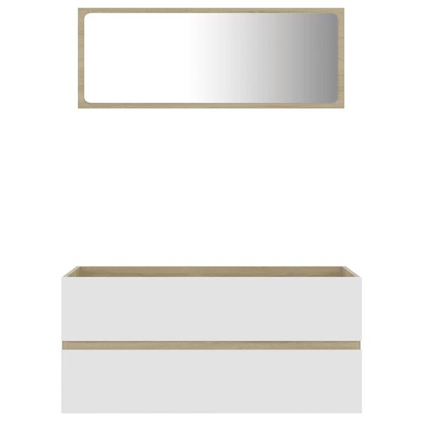 vidaXL バスルーム家具2点セット ホワイト＆ソノマオーク パーティクルボード