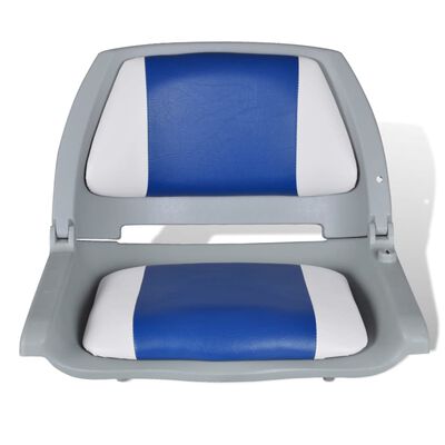 vidaXL ボートシート 折りたたみ式背もたれブルー＆ホワイト枕付き 41x51x48cm
