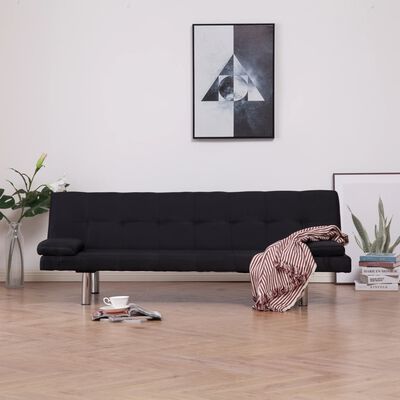 vidaXL ソファベッド 枕2点付き ブラック ポリエステル製