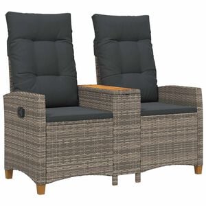 vidaXL テーブル付きリクライニングベンチ 2 -Seater 126 x 65 x 112 cm ポリラタン グレーとダークグレー