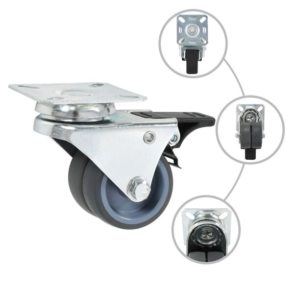 vidaXL 2連ホイール回転キャスター ダブルブレーキ付き 4点 50mm