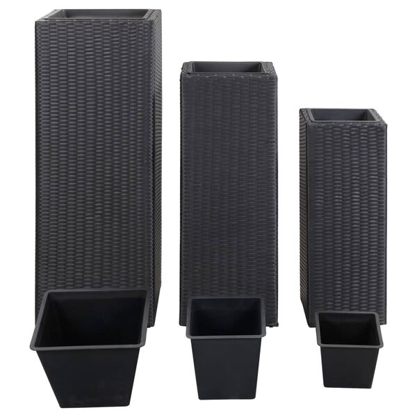 vidaXL ガーデントールプランター 3点 ポリラタン製 ブラック