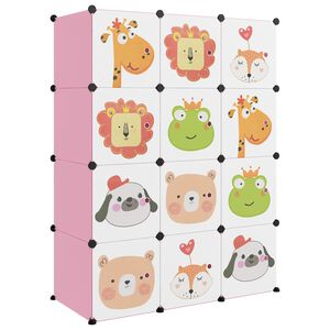 vidaXL キューブ収納キャビネット 子ども向け キューブ12点 ピンク PP製