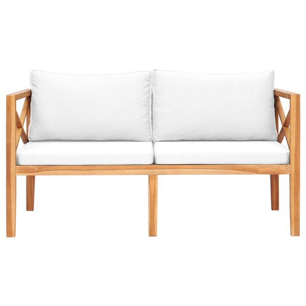 vidaXL ガーデンベンチ クリームクッション付き チーク無垢材