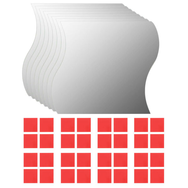 vidaXL ウォールミラー 8点 20x20cm ウェーブ型ガラス