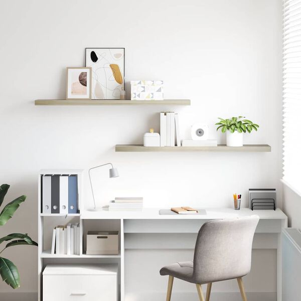 vidaXL フローティングウォールシェルフ 2点 オーク 120x23.5x3.8cm MDF